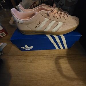 adidas Gazelle Pink and White Athletic Shoes